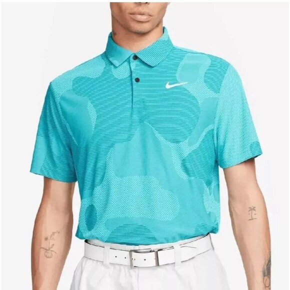 Nike Dri-Fit ADV Tour Camo DR5312-381 Teal Polo Golf Shirt Men's Medium Tall NEW - Picture 1 of 8